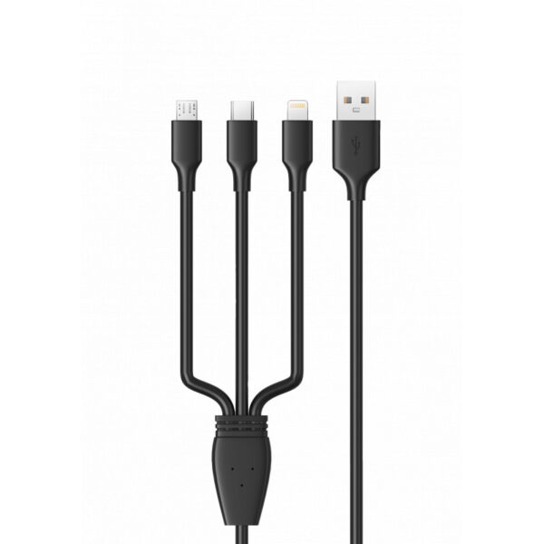 KONROW KC3IN1PB Câble 3-en-1 MicroUSB/USB-C/Lightning 2A 1m Noir – Image 2