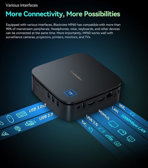 MP60 Mini PC N95 16/512Go M.2 SATA HDMI WiFi BT W11Pro – Image 3